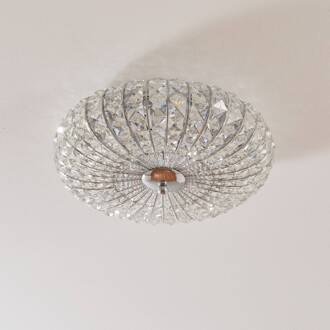 Plafondlamp Broche met kristallen, Ø 40 cm nikkel, transparant