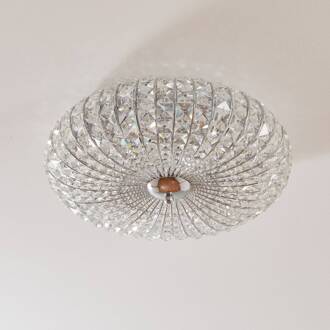 Plafondlamp Broche met kristallen, Ø 49 cm nikkel, transparant