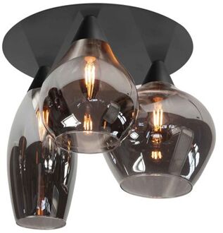 Plafondlamp Cambio Black & Smoke Glas 32cm Ø 3 Lichts Zilver, Zwart