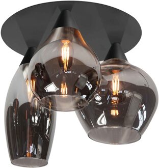 Plafondlamp Cambio Black & Smoke Glas 32cm Ø 3 Lichts Zilver, Zwart