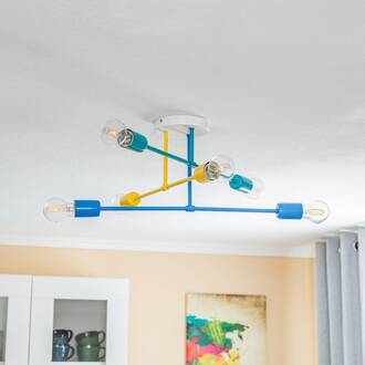 Plafondlamp Cambridge 6-lamps geel-turquoise-blauw
