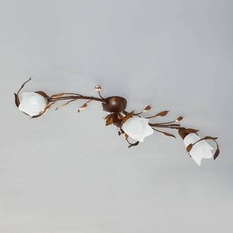 Plafondlamp CAMPANA 3-lamps roestbruin, goud gepatineerd, wit