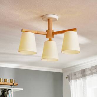 Plafondlamp Canditia, 3-lamps hout licht, wit