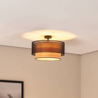 plafondlamp Cedrik, organza zwart, essenfineer zwart, licht hout