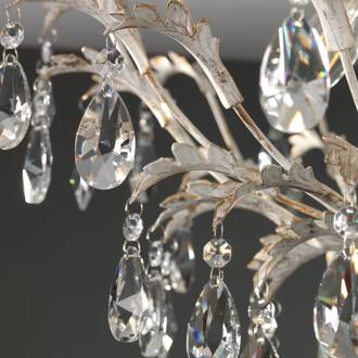 Plafondlamp Cesta, 5-lamps met kristallen ivoor, goud