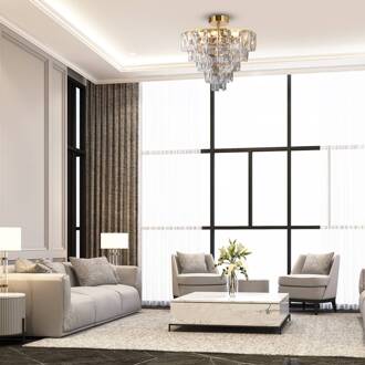 Plafondlamp Chelsea metaal goudkleurig glaskristallen, Ø 50 cm goud, helder