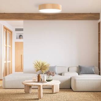 Plafondlamp Cleo DR800, grenenhout, Ø 80 cm, 6-lamps, E27 pinie, wit