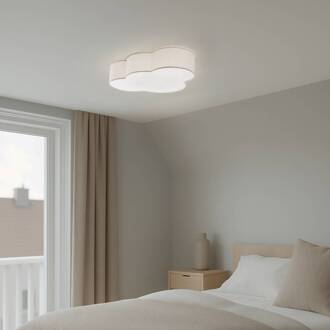 Plafondlamp Cloud, beige, 63 cm lang, textiel, wolk, E27 beige, wit
