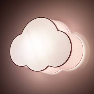 Plafondlamp Cloud, roze, 43 cm lang, textiel, wolk, E27 roze, wit