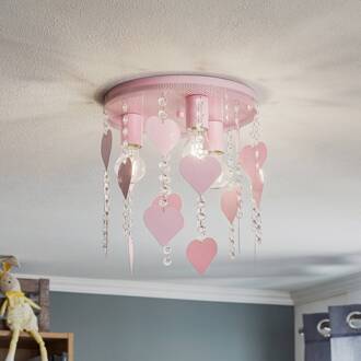 Plafondlamp Corazon in roze met hartjes