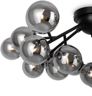 plafondlamp Dallas 20-lichts, hoogte 25 cm, zwart zwart, rookgrijs