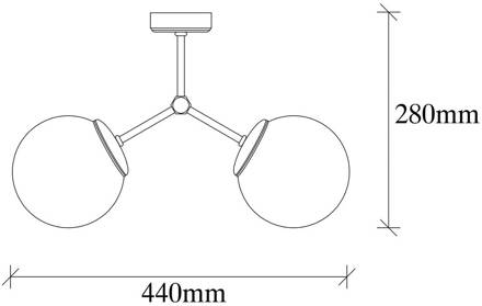 Plafondlamp Damar, goud, glas, 2-lamps, lengte 44 cm, E27 goud, wit