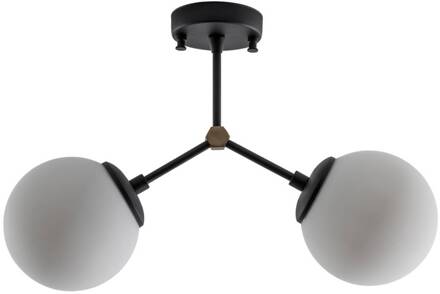 Plafondlamp Damar, zwart, glas, 2-lamps, lengte 44 cm zwart, wit
