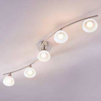 Plafondlamp Della, mat nikkel, 5-lamps wit, mat nikkel