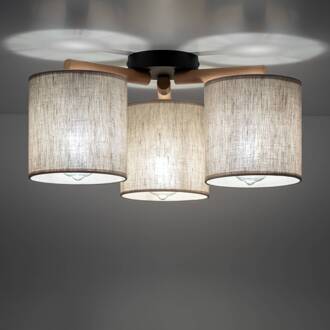 Plafondlamp Deva, textiel, 3-lamps beige, licht hout, zwart