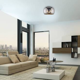 Plafondlamp Dima, rookglas, Ø 40 cm rookgrijs-transparant, mat zwart