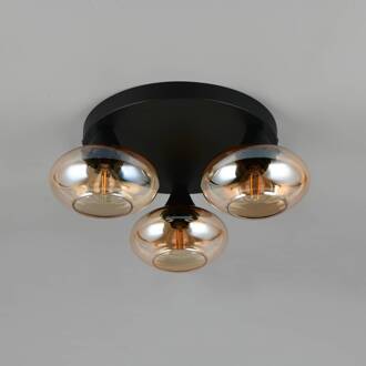 Plafondlamp Divina, amberkleurig, Ø 39 cm, 3-lamps, glas amberkleurig, zwart
