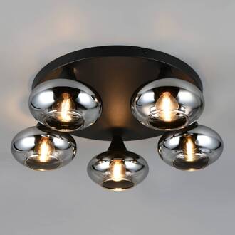 Plafondlamp Divina, rookkleurig, Ø 49 cm, 5-lamps, glas rookkleurig, zwart