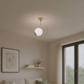 Plafondlamp Dolunay, Ø 26 cm, goudkleurig, glas, E27 goud, opaalwit