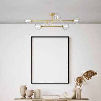 Plafondlamp Dom, 6-lamps, helder/goud, glas transparant, gesatineerd, geborsteld goud