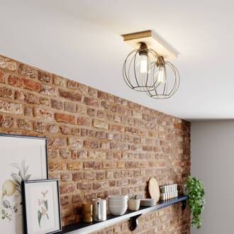 Plafondlamp Dorett, eikenhout, 2-lamps eiken geolied, zwart