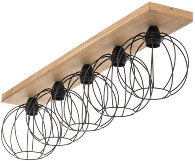 Plafondlamp Dorett, eikenhout, 5-lamps eiken geolied, zwart
