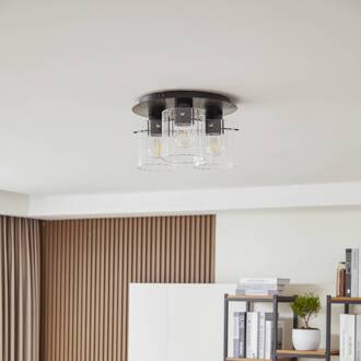 plafondlamp Eirian, 3-lamps, zwart, glas, E27 helder, zwart