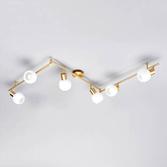 plafondlamp Elaina, 180cm, 6-lamps, messing, glas, E14 messing, opaal wit