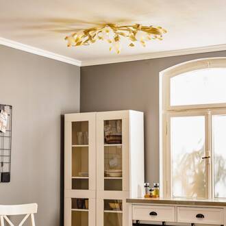 Plafondlamp Elena Florentijnse stijl, 6-lamps antiek goud, wit