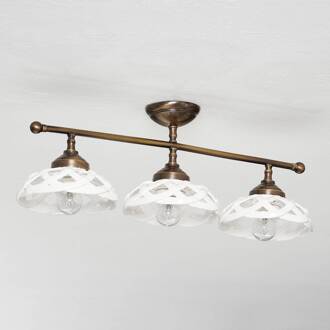 Plafondlamp Emanuel keramiek 3-lamps antiek-messing, wit