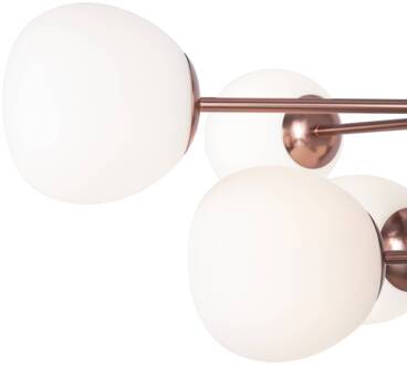plafondlamp Erich, messing rosé, glas/metaal 10-lamps. koperen rosé, wit