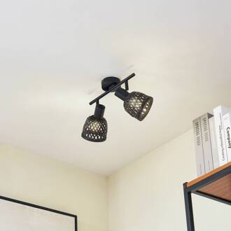 plafondlamp Eskil, 2-lamps, zwart, bamboe, Ø 10 cm