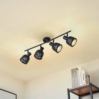 plafondlamp Eskil, 4-lamps, zwart, bamboe, Ø 10 cm