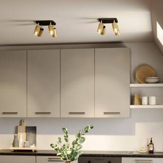 Plafondlamp Eye Spot 4-lamps, zwart/messing zwart, mat messing