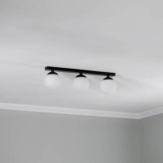 Plafondlamp Fatis opaalglas/zwart 3-lamps lang zwart, opaal