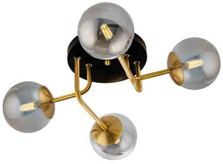 Plafondlamp Fiore, 4-lamps goud, chroom gespiegeld