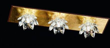 Plafondlamp Fiore met bladgoud en kristal, 3-lamps goud, transparant, antieke roestkleur