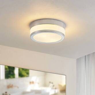 plafondlamp Flavi, Ø 23 cm, chroom, glas, IP44, E27 opaalwit, chroom