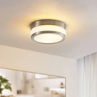 plafondlamp Flavi, Ø 23 cm, nikkel, glas, IP44, E27 opaalwit, mat nikkel