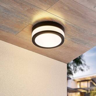 plafondlamp Flavi, Ø 23 cm, zwart, glas, IP44, E27 opaalwit, matzwart