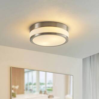 plafondlamp Flavi, Ø 28 cm, nikkel, glas, IP44, E27 opaalwit, mat nikkel