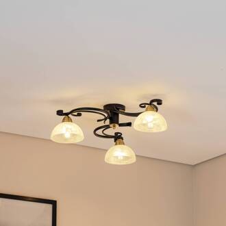 Plafondlamp Flora, 3 glazen kappen, zwart/messing gesatineerd, zwart, messing