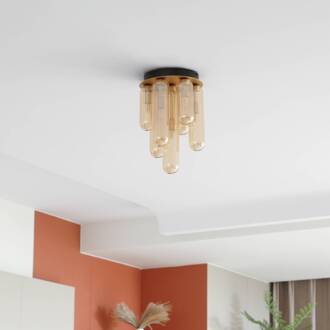 plafondlamp Freylin, 7-lamps, amber, glas, 23 cm amber, zwart