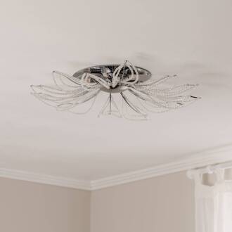 Plafondlamp Girasole in bloemvorm, 70 cm chroom glanzend, transparant