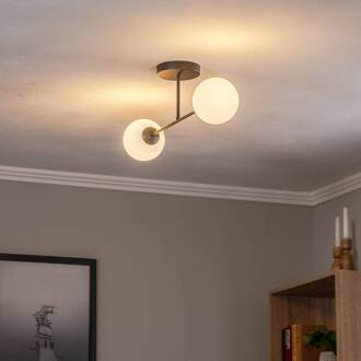 Plafondlamp Glassy, 2-lamps, glas opaal zwart, wit opaal