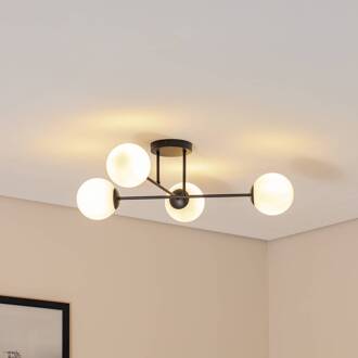 Plafondlamp Glassy, 4-lamps, gekruist, zwart/opaal zwart, wit opaal