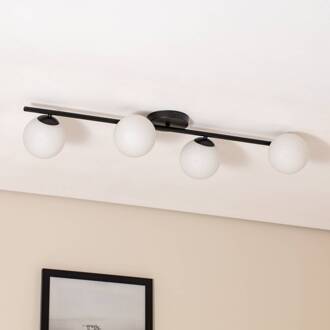 Plafondlamp Glassy, 4-lamps, lineair, zwart/opaal zwart, wit opaal