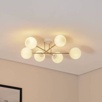 Plafondlamp Glassy, 6-lamps, wit/goud/opaal wit, goud, wit opaal