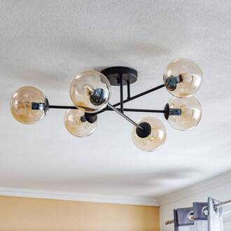 Plafondlamp Glassy, zwart, amber, glas, 6-lamps, E14