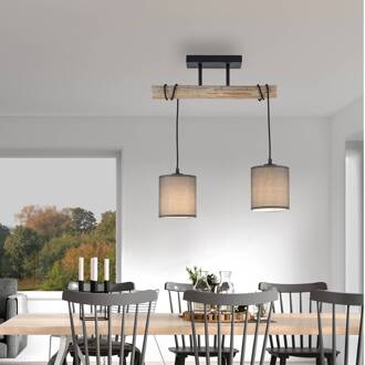 Plafondlamp Green Tribu, papieren kappen 2-lamps zwart, licht hout, grijsbruin